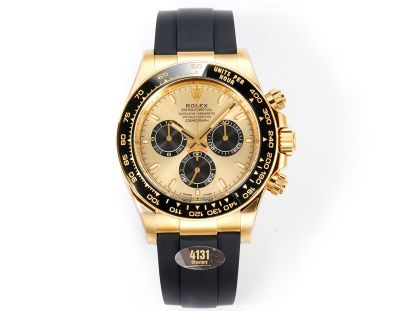 Rolex Daytona 904L Steel 40mm Ceramic Bezel Platinum Markers Yellow Gold Face Oysterflex Band Watch
